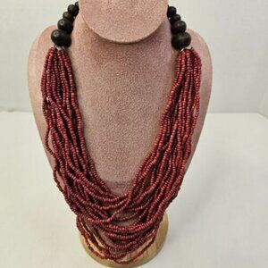 Necklace Multi Strands Costume Jewelry Seeded Red Wood Beads